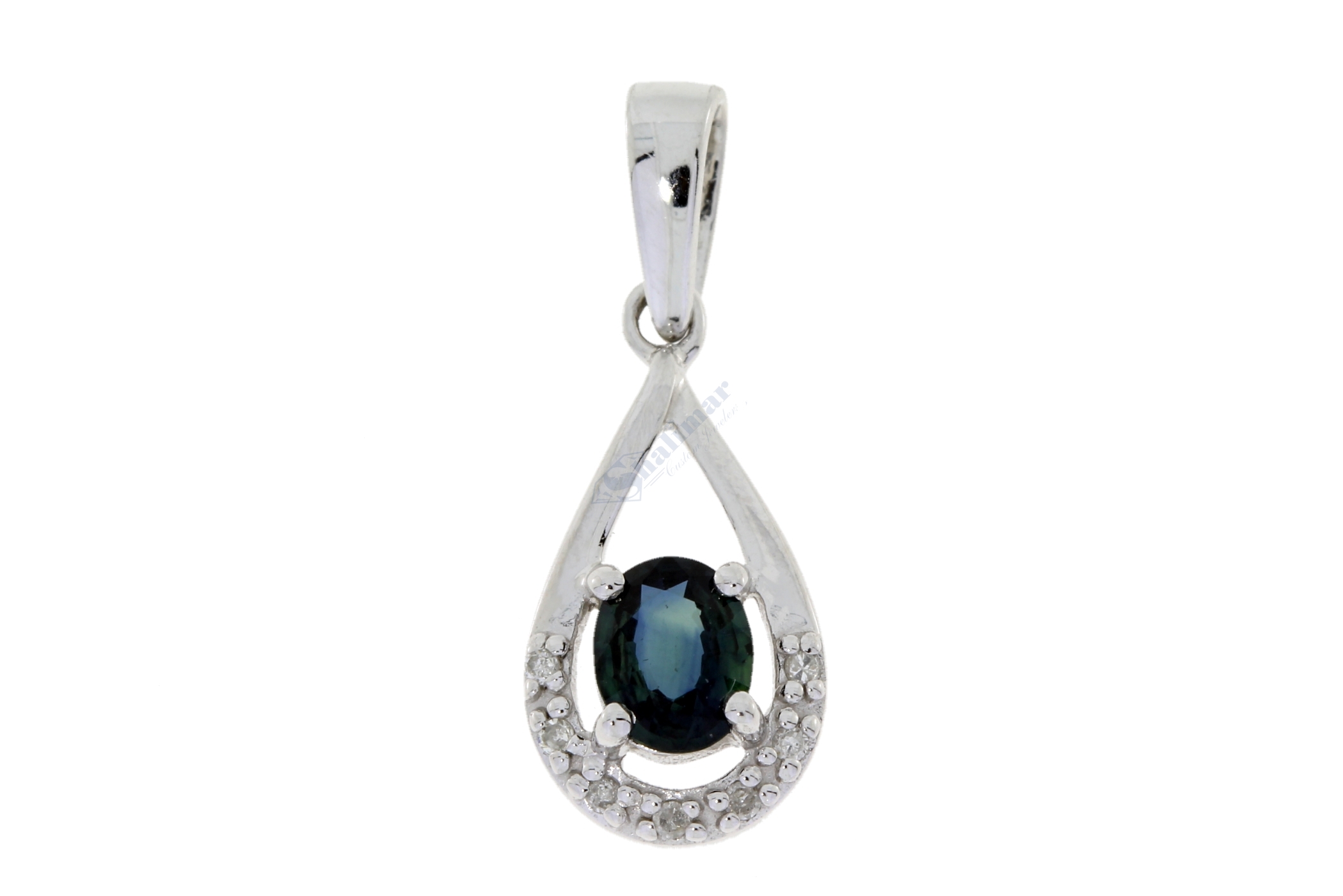 10K White Gold Sapphire & Diamond Teardrop Pendant – Shalimar Custom ...